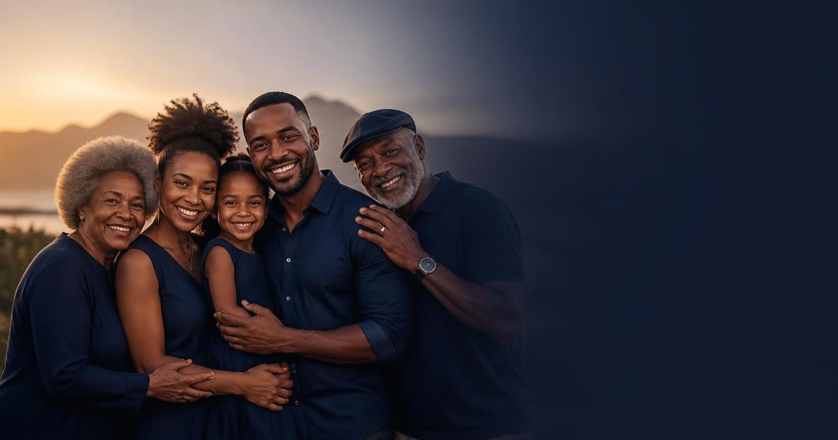 Multigenerational South African family together at sunset